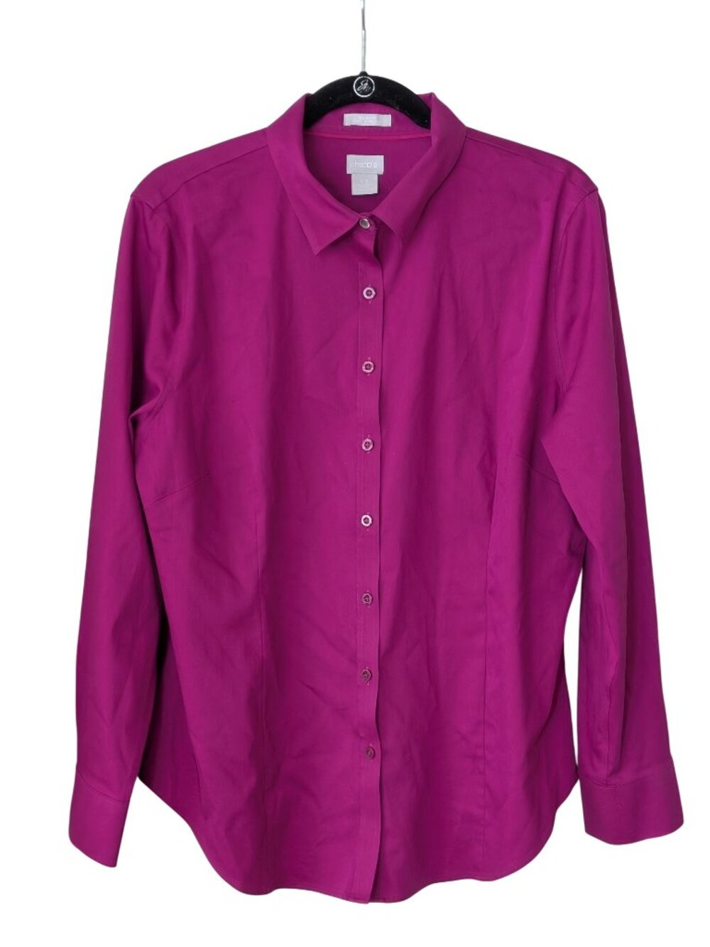 Chico's Magenta Pink No-Iron Fitted Stretch Button Down Shirt Top Size 14